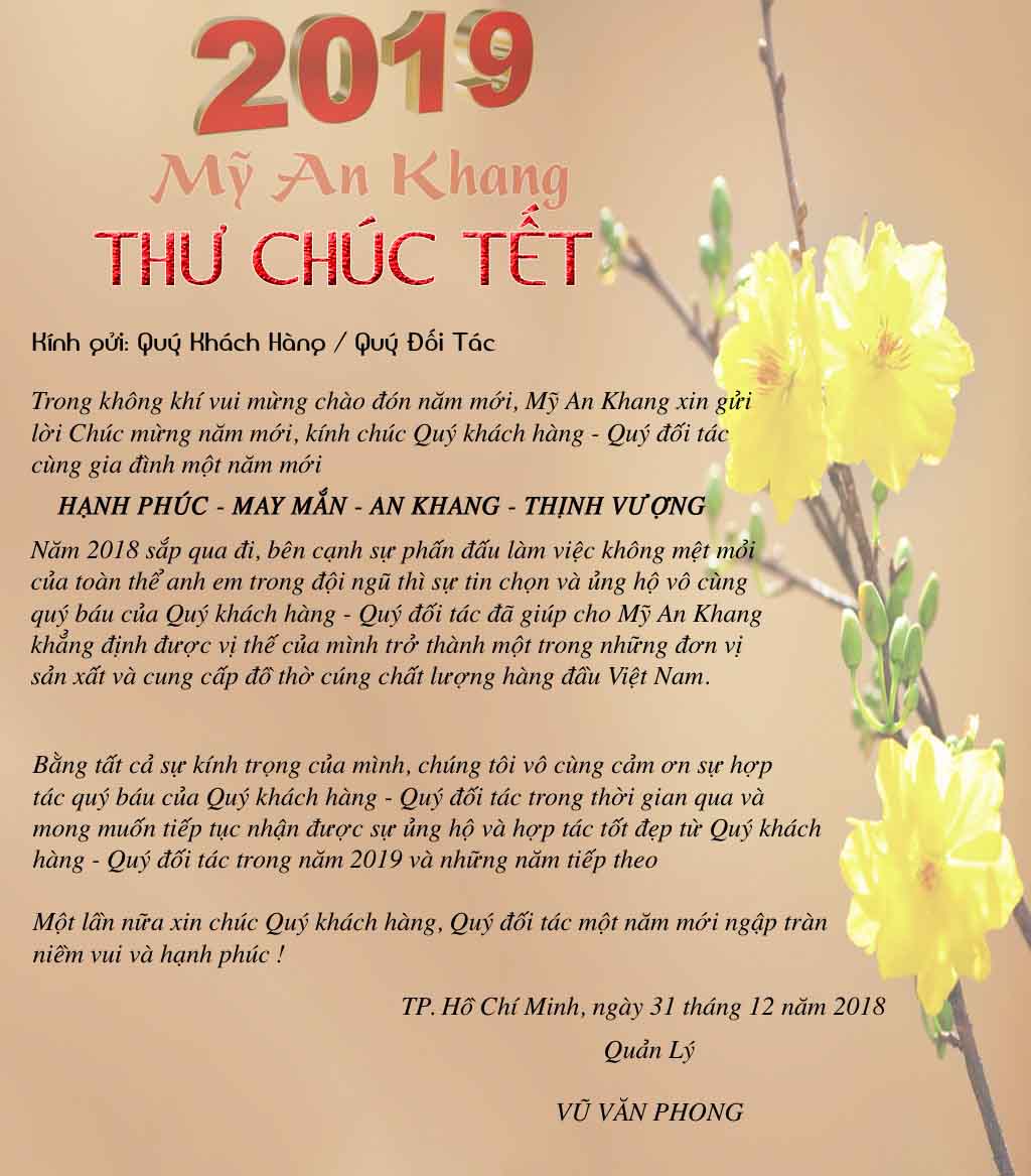 Thư chúc tết khách hàng và đối tác năm 2019