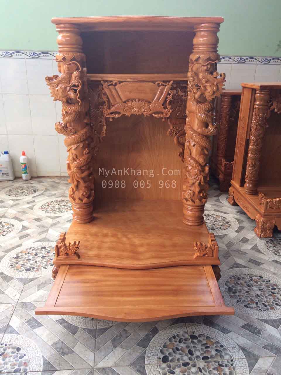 Bàn thờ thần tài gỗ gõ đỏ đẹp BTOD038 