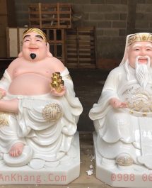Tượng thần tài thổ địa màu trắng ngọc viền vàng nổi