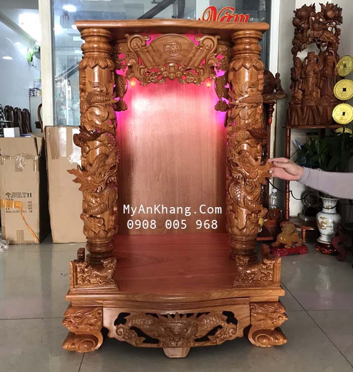 Bàn thờ thần tài gỗ gõ đỏ dày nguyên tấm kt 68 x 68 x 108 vip 