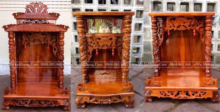 Mẫu bàn thờ Ông Địa Thần Tài gỗ chàm tự nhiên