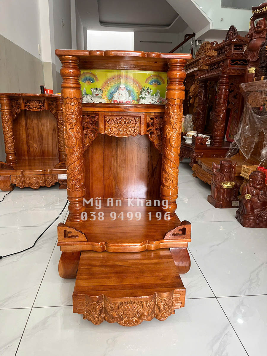 Bàn thờ thần tài BTOD-054 đèn điện tử gỗ xoan đào, Kt từ 48