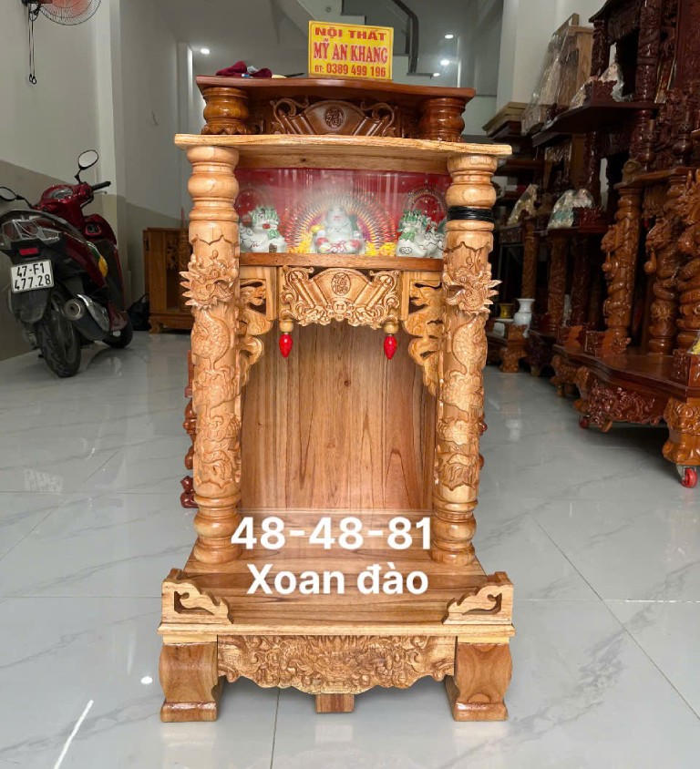 Bàn thờ Ông Địa Nhỏ Gỗ Xoăn Đào Trụ Rồng