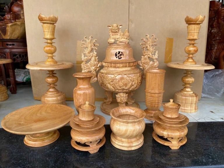 Bộ đồ thờ gỗ gõ đỏ 9 món