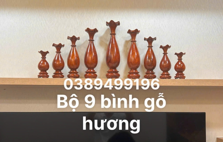 Bộ tỳ bà 9 bình gỗ hương đẹp của Mỹ An Khang