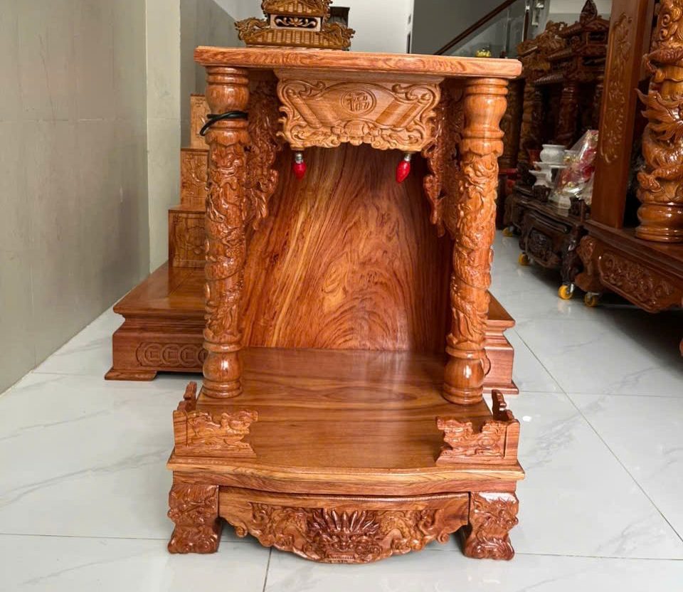 Bàn Thờ Ông Địa Cột Rồng Gỗ Hương Chữ Phúc