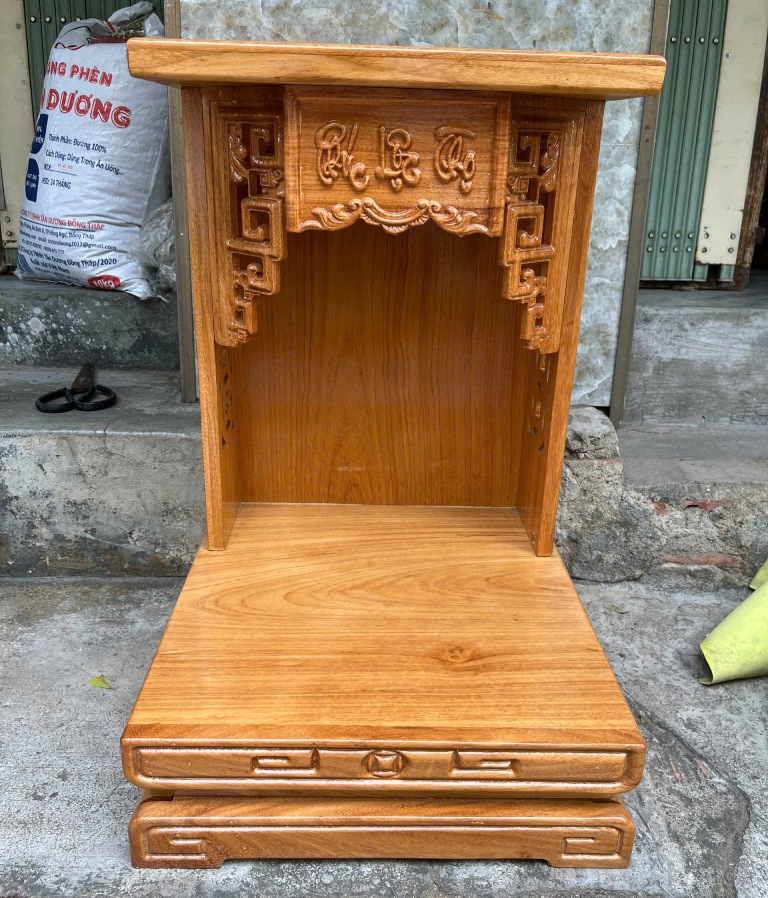 Bàn Thờ Ông Địa Gỗ Gõ Đỏ Không Cột Chạm Phúc Lộc Thọ