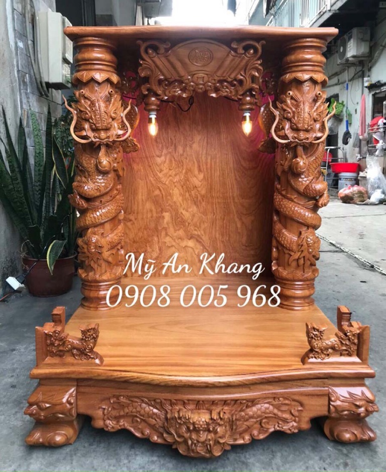 bàn thờ Ông Địa ngang 60cm cột rồng chúa
