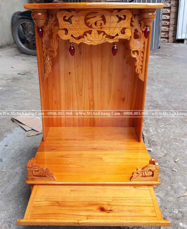 Mẫu bàn thờ Ông Địa ngang 60cm không cột xoan đào