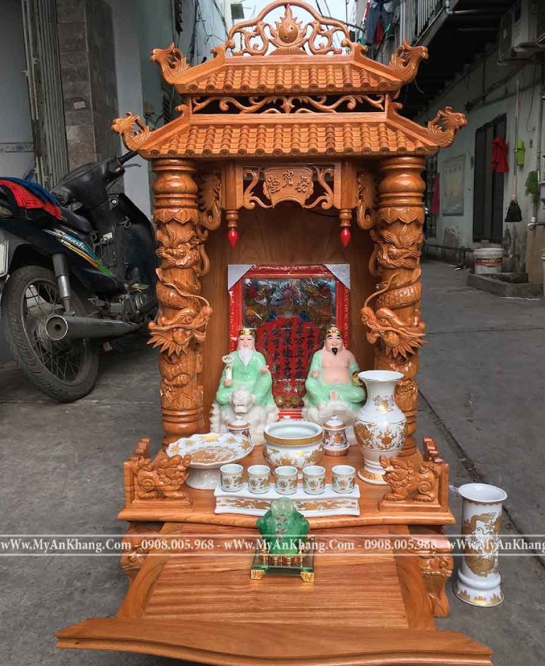 Mẫu bàn thờ Ông Địa ngang 60cm dạng mái chùa