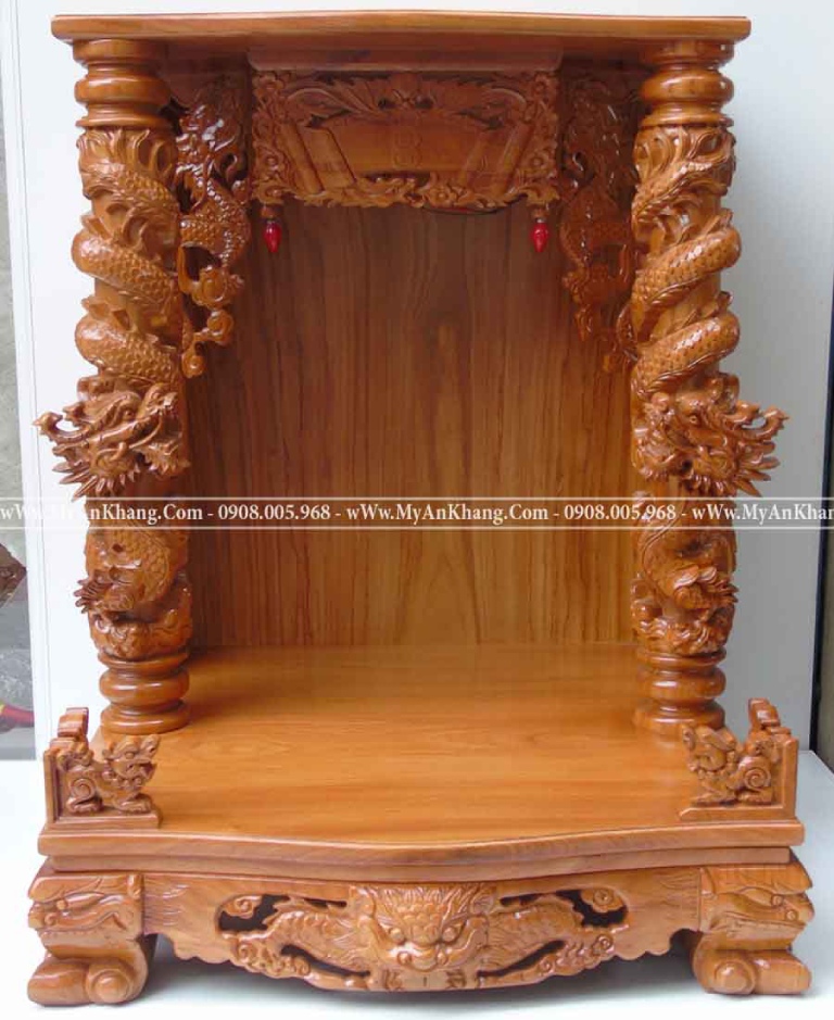Mẫu bàn thờ Ông Địa ngang 60cm cột rồng cuốn mái bằng