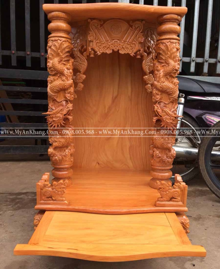 Mẫu bàn thờ Ông Địa ngang 60cm mái bằng gỗ gõ đỏ