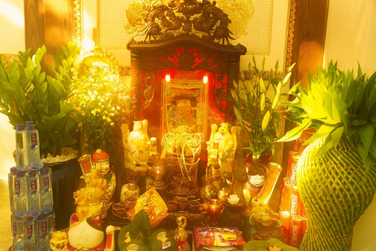 Bàn thờ Thần Tài bị nắng chiếu vào