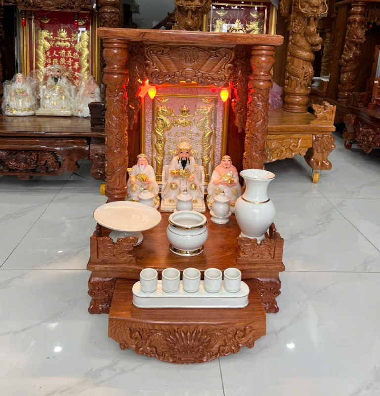 Trọn Bộ Bàn Thờ Ông Địa Gỗ Hương tượng sứ trắng
