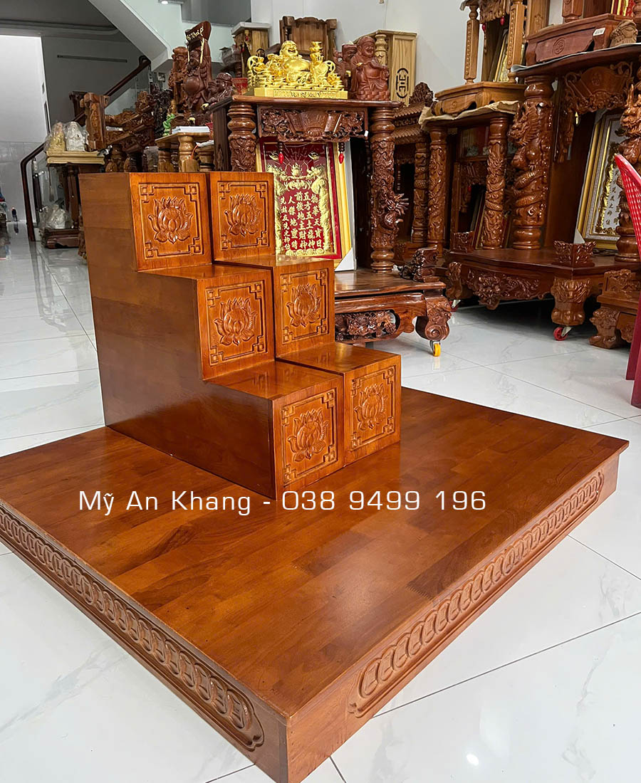 Cặp tam cấp bục kê cho bàn thờ thần tài gỗ thông đẹp giá rẻ