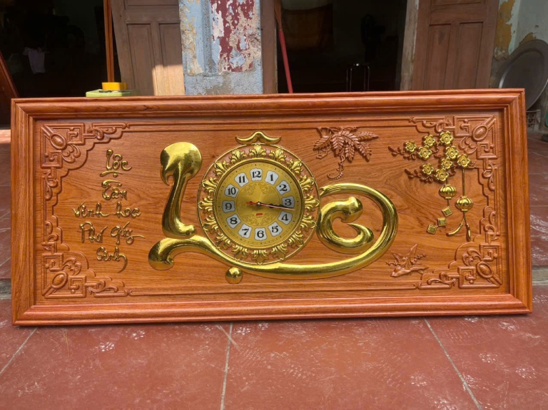 Tranh đồng hồ gỗ hương chữ LỘC giá rẻ