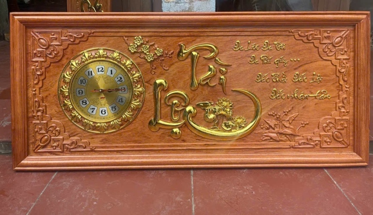 Đồng hồ tranh Tài Lộc gỗ hương