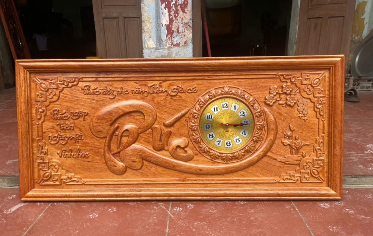 đồng hồ tranh gỗ hương chữ PHÚC đẹp, giá rẻ